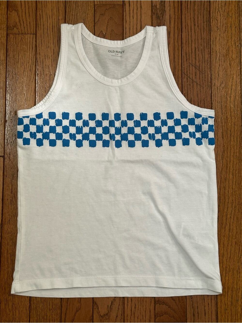Old Navy White Tank with Blue Checker Stripe size 8